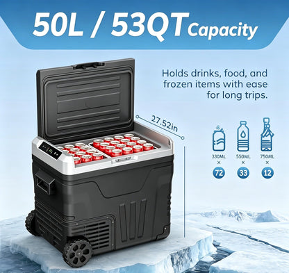 Clearance Portable 12V Car Refrigerator 35L, Dual 12V/24V DC & 110-240V AC Power, -4°F~68°F Adjustable Temp, Wheeled Cooler for RV, Truck, Camping, Boat