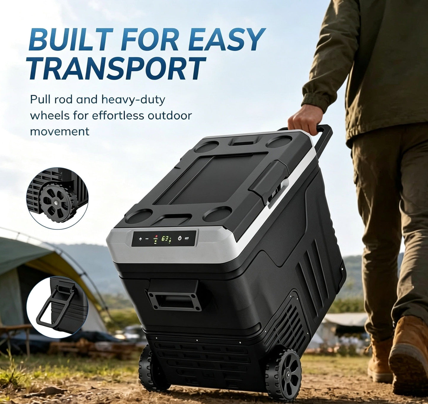 Clearance Portable 12V Car Refrigerator 35L, Dual 12V/24V DC & 110-240V AC Power, -4°F~68°F Adjustable Temp, Wheeled Cooler for RV, Truck, Camping, Boat
